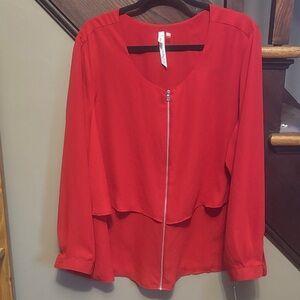 NY Collection Vibrant Red Blouse with Front Zipper